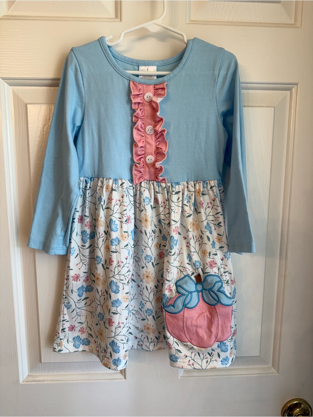 Girls Light Blue & Pink Floral Ruffle Dress